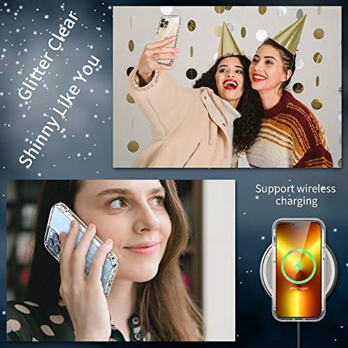 HOREEE תואם לאייפון 13 Pro CASE עבור נערות נשים, נצנצים נצנצים טלפון מגן אטום-זעזועים [לא צהבה] [אנטי שריטה] רזה דק